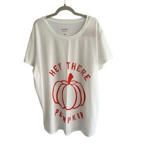 New Isabel Maternity White With Orange Hey There Pumpkin Graphic Fall Tee Sz LG